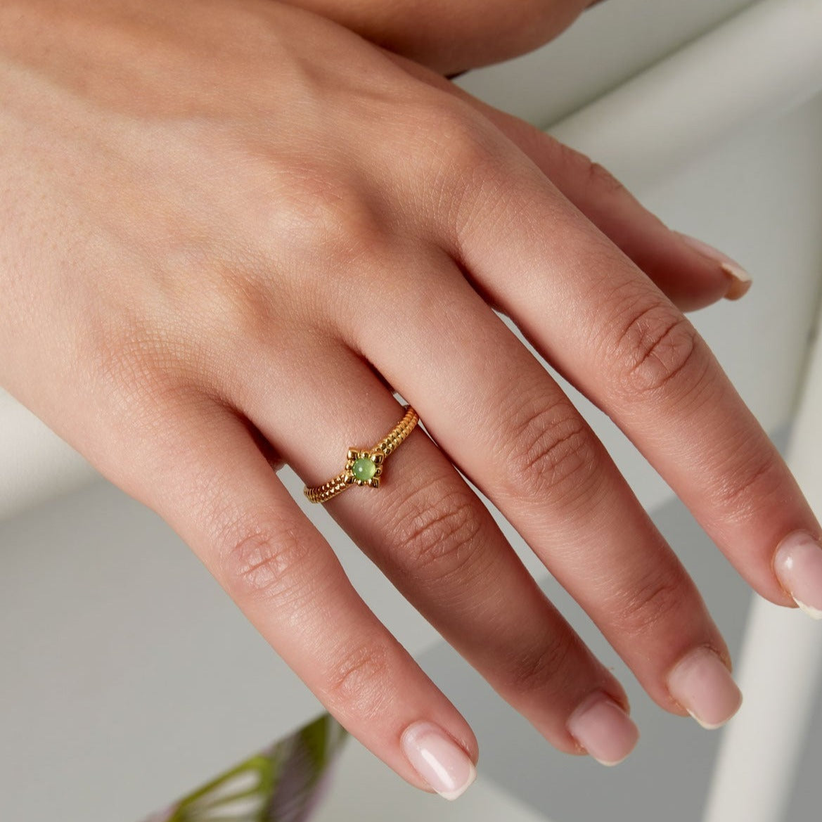 Hera ring - Groen aventurijn ring goud