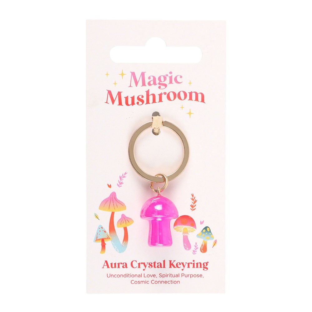 Roze aura crystal mushroom sleutelhanger