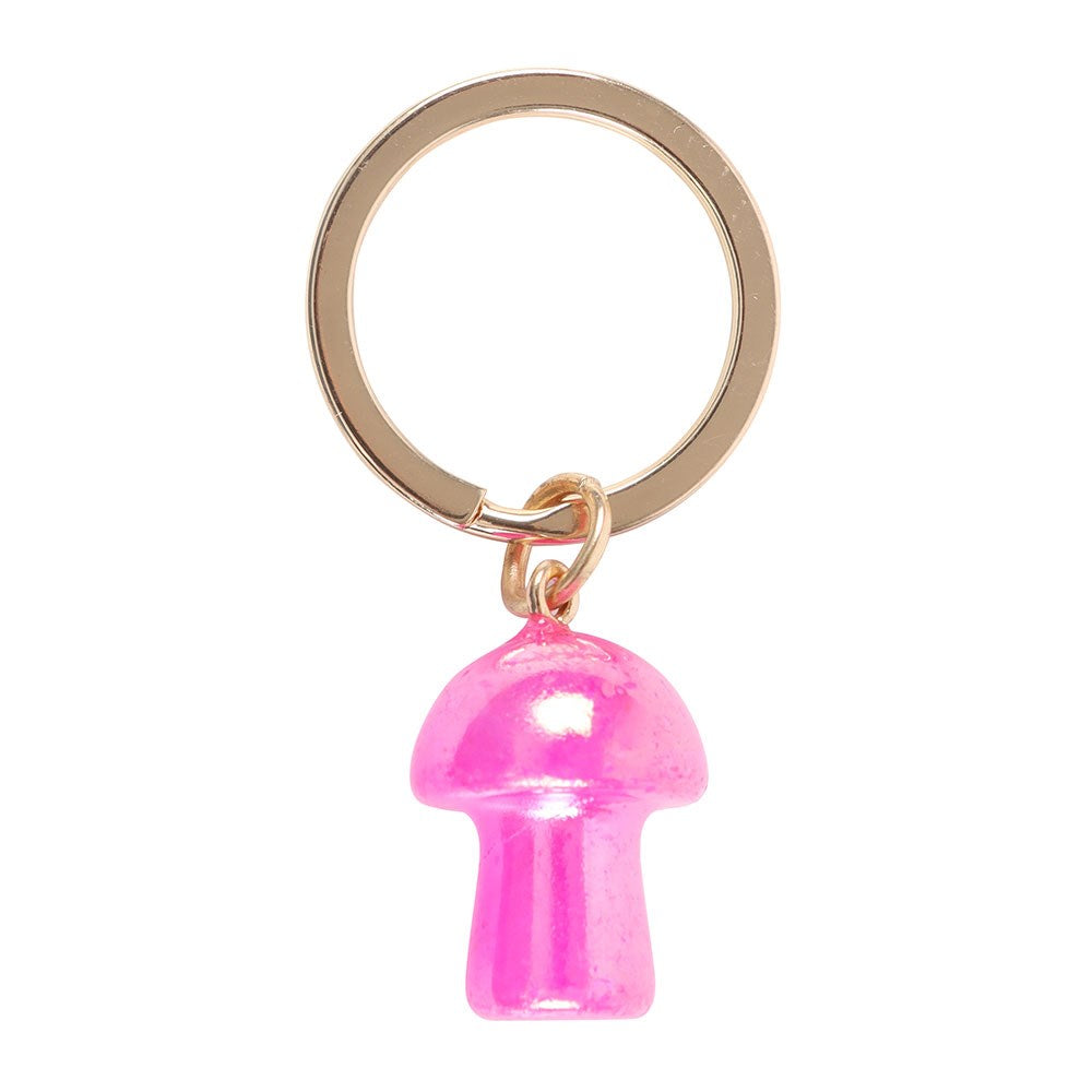 Roze aura crystal mushroom sleutelhanger