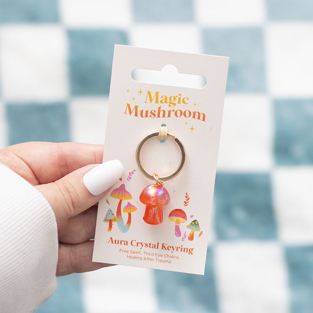 Oranje aura crystal mushroom sleutelhanger