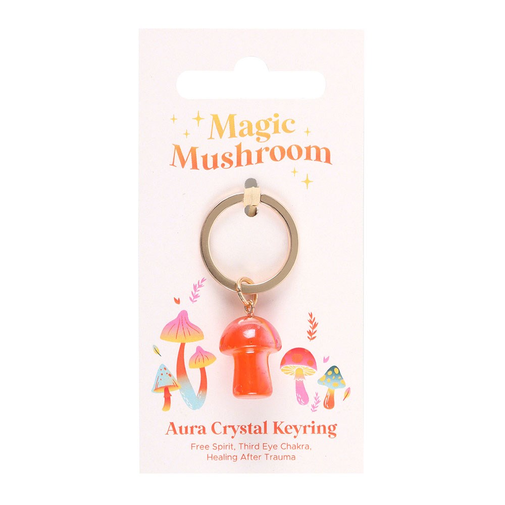 Oranje aura crystal mushroom sleutelhanger