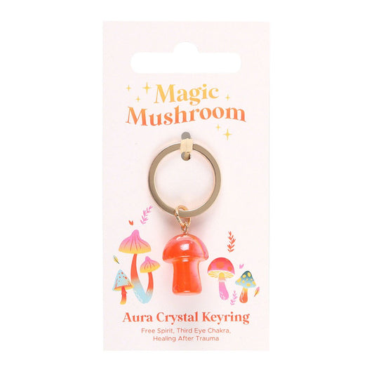 Oranje aura crystal mushroom sleutelhanger