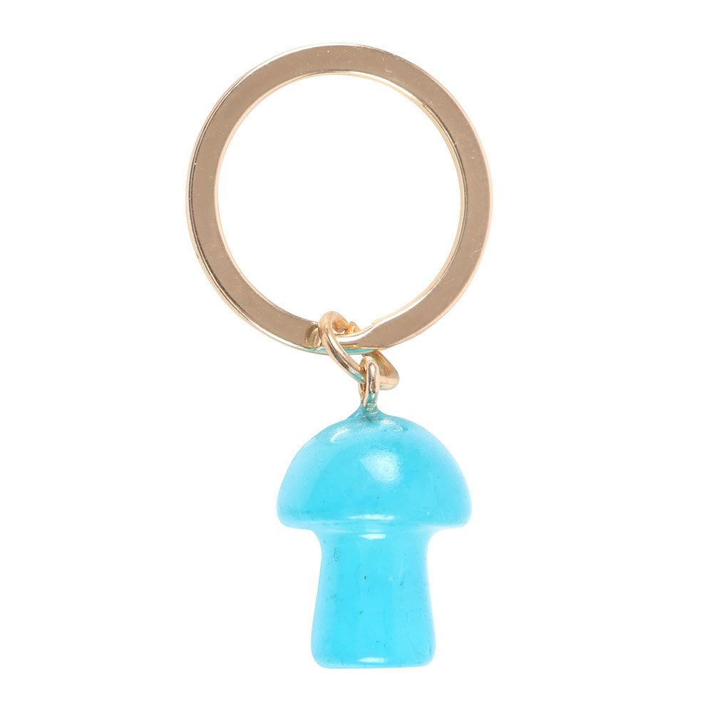 Blauwe aura crystal mushroom sleutelhanger