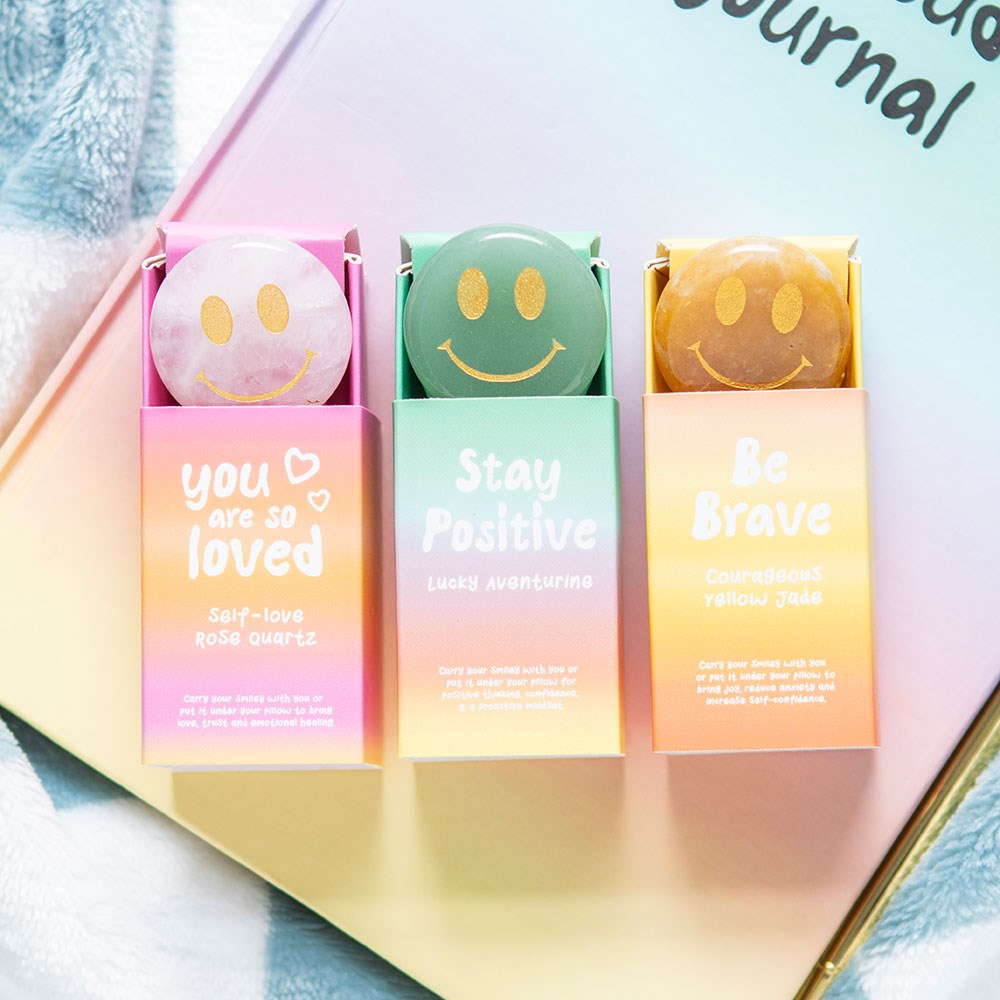 Stay positive aventurijn happy face edelsteen