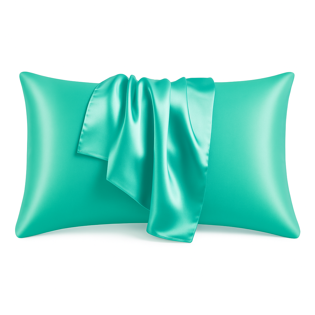 Turquoise satijn kussensloop