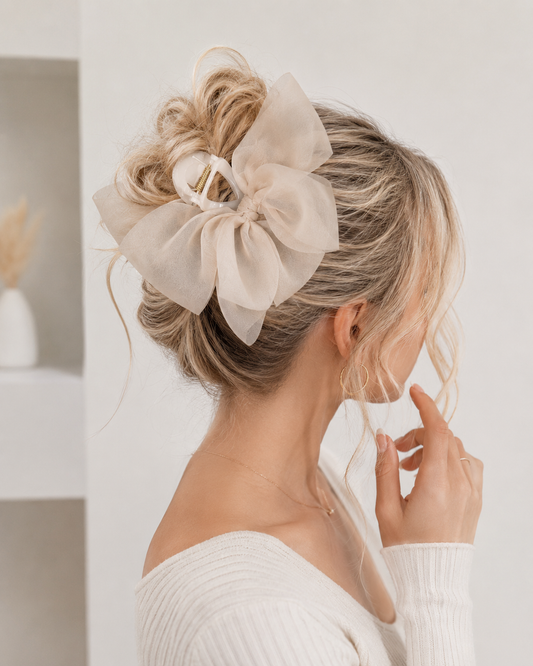 Organza bow clip beige