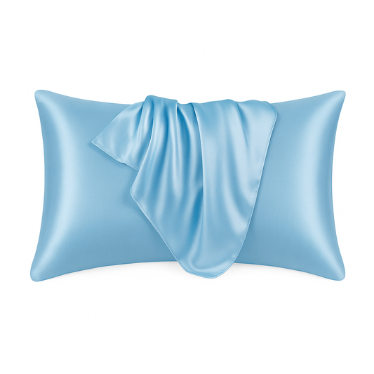 Licht blauw satijn kussensloop