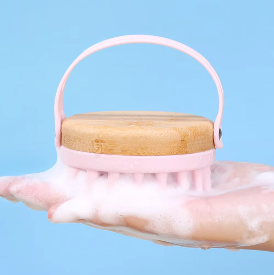 Bamboo hoofdmassage borstel roze
