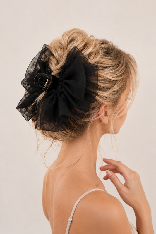 Organza bow clip zwart