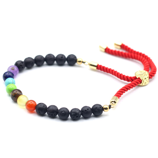 Lava steen chakra touw armband