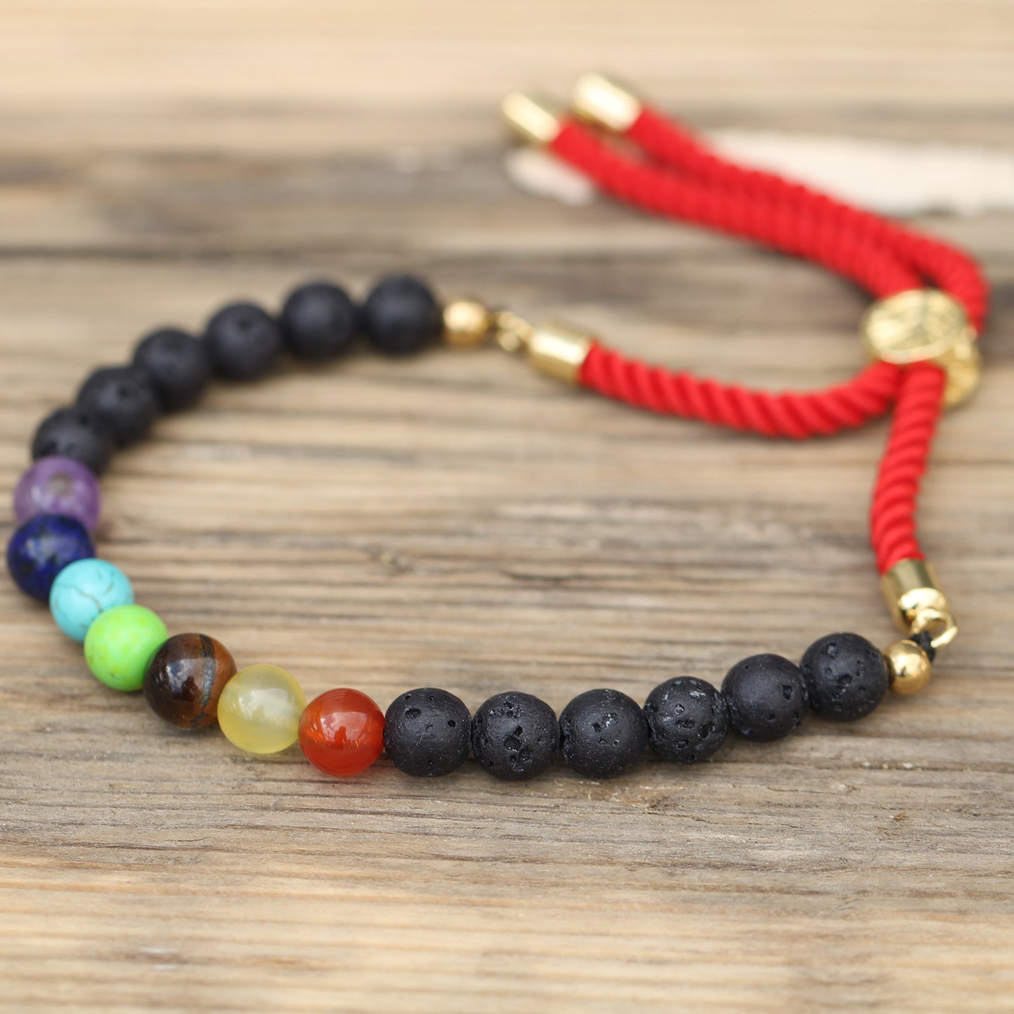 Lava steen chakra touw armband