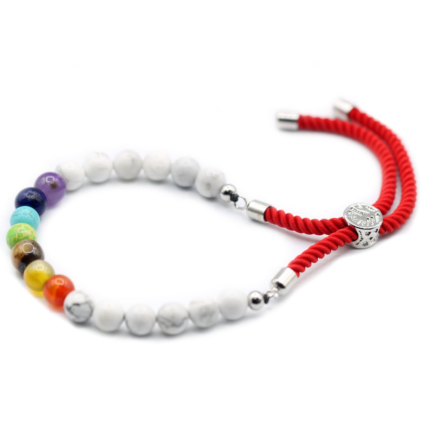 Lava steen chakra touw armband wit