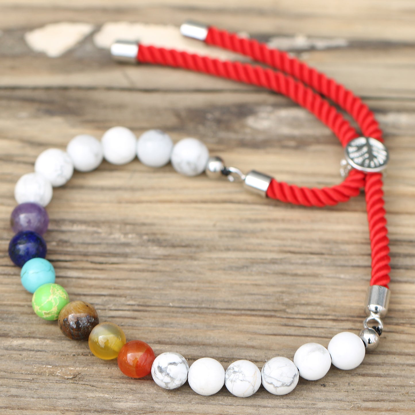 Lava steen chakra touw armband wit