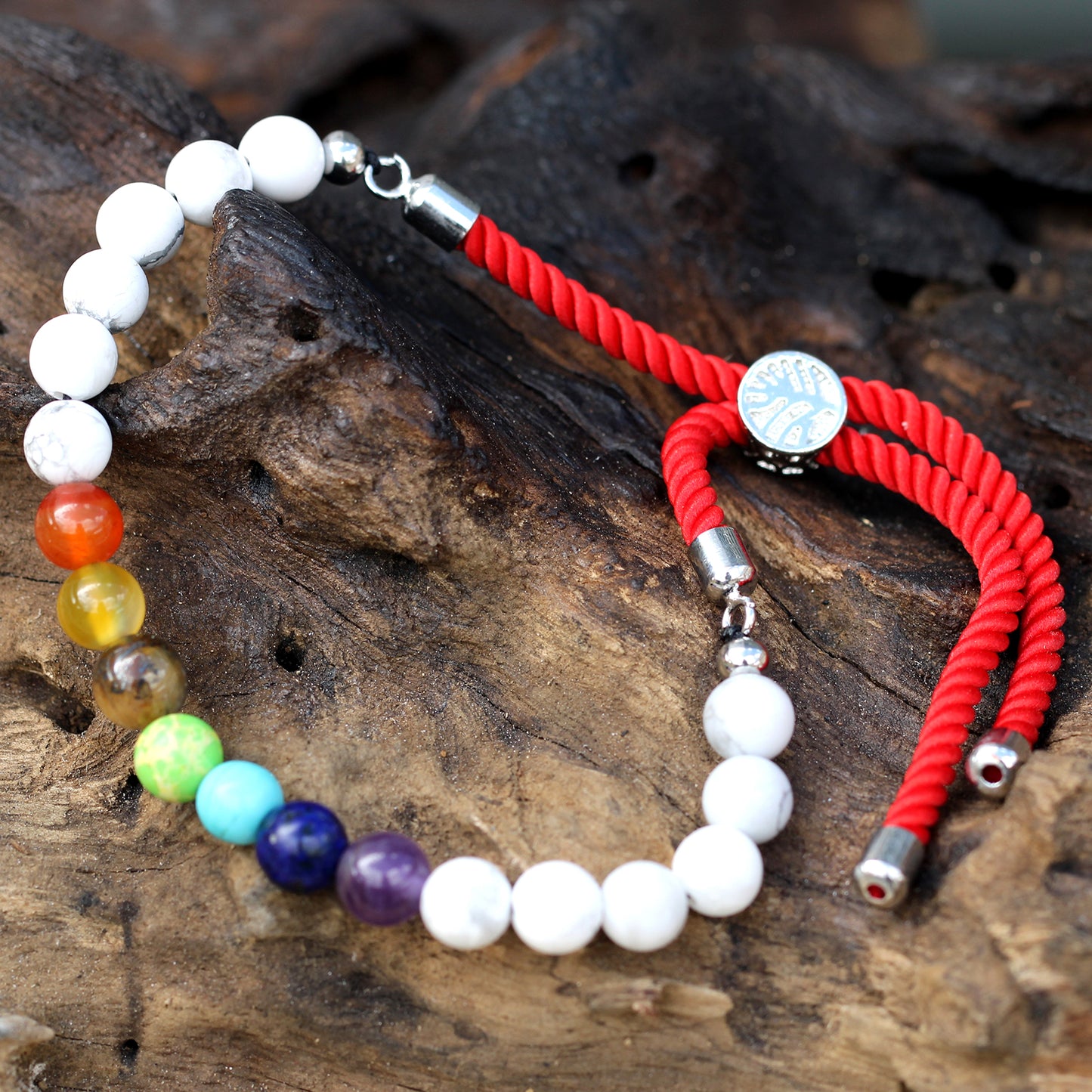 Lava steen chakra touw armband wit