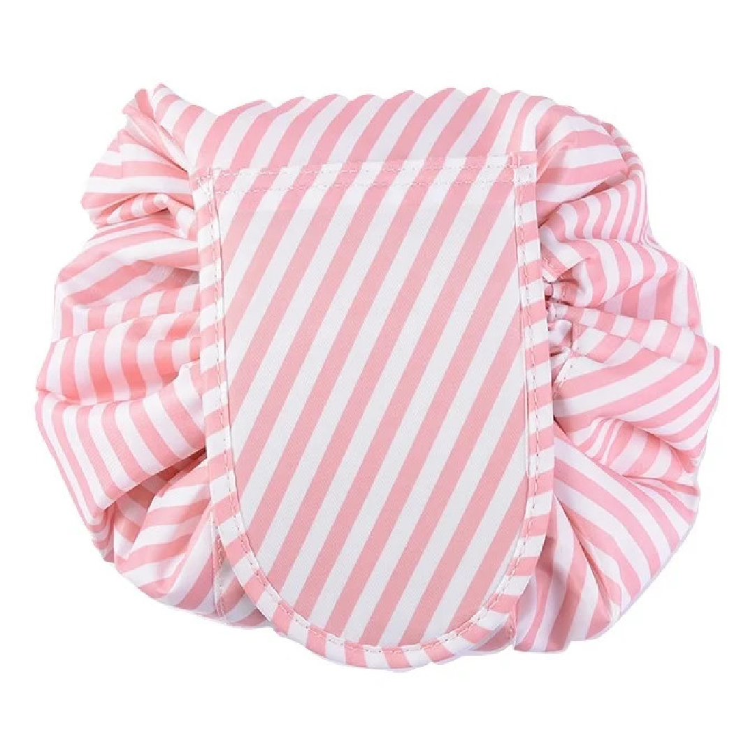 Roze stripe make-up tas