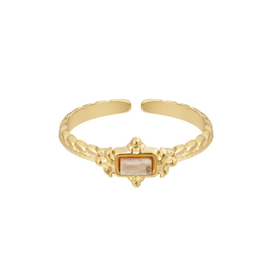 Athena ring - Beige agaat ring goud