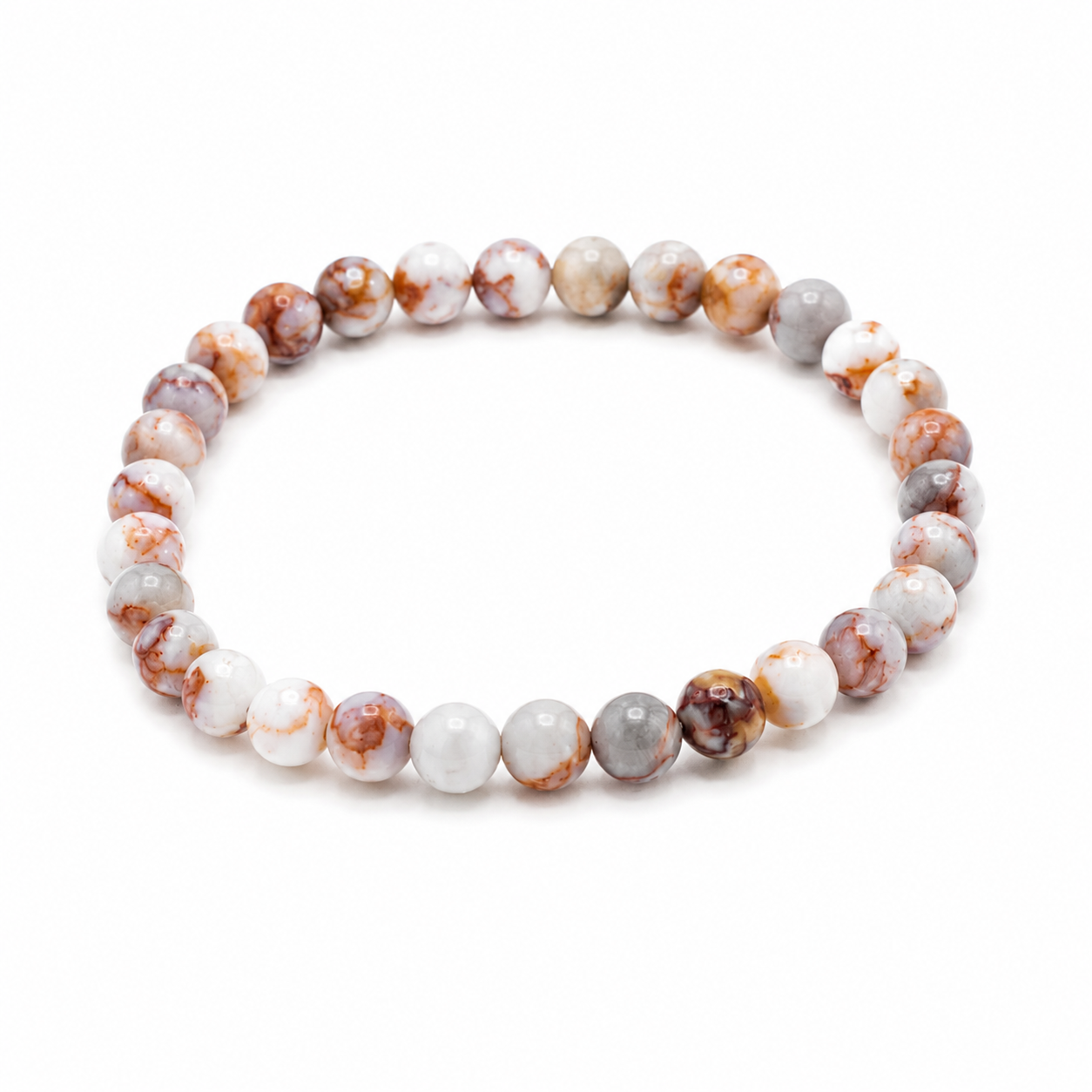 Bloedspin Jaspis edelstenen armband met natuurlijke kralen in grijze, witte en roodbruine tinten. Symbolisch voor familie, verbinding en harmonie.