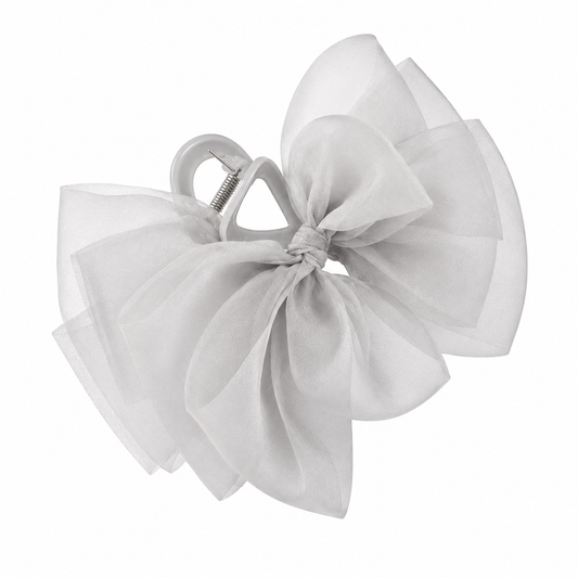 Organza bow clip grijs