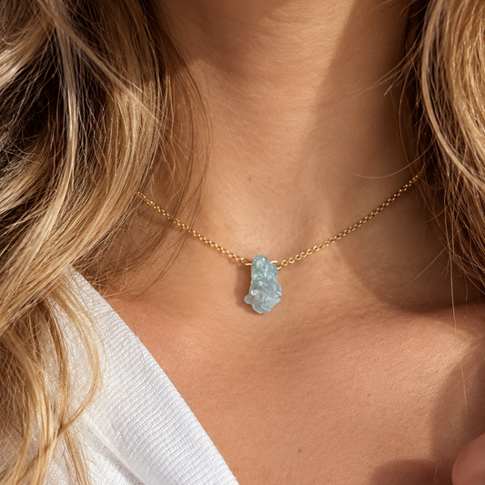 Aquamarijn brok ketting