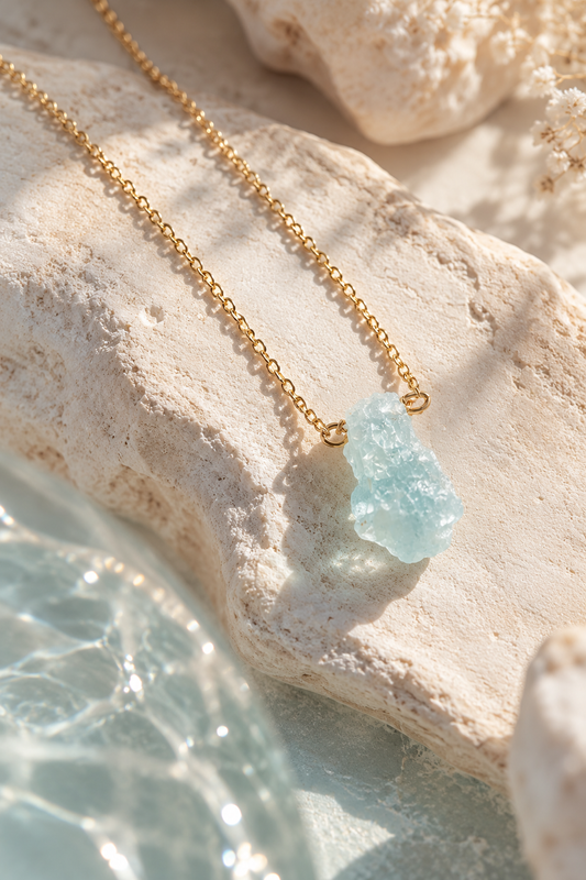 Aquamarijn brok ketting