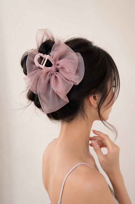 Organza bow clip roze